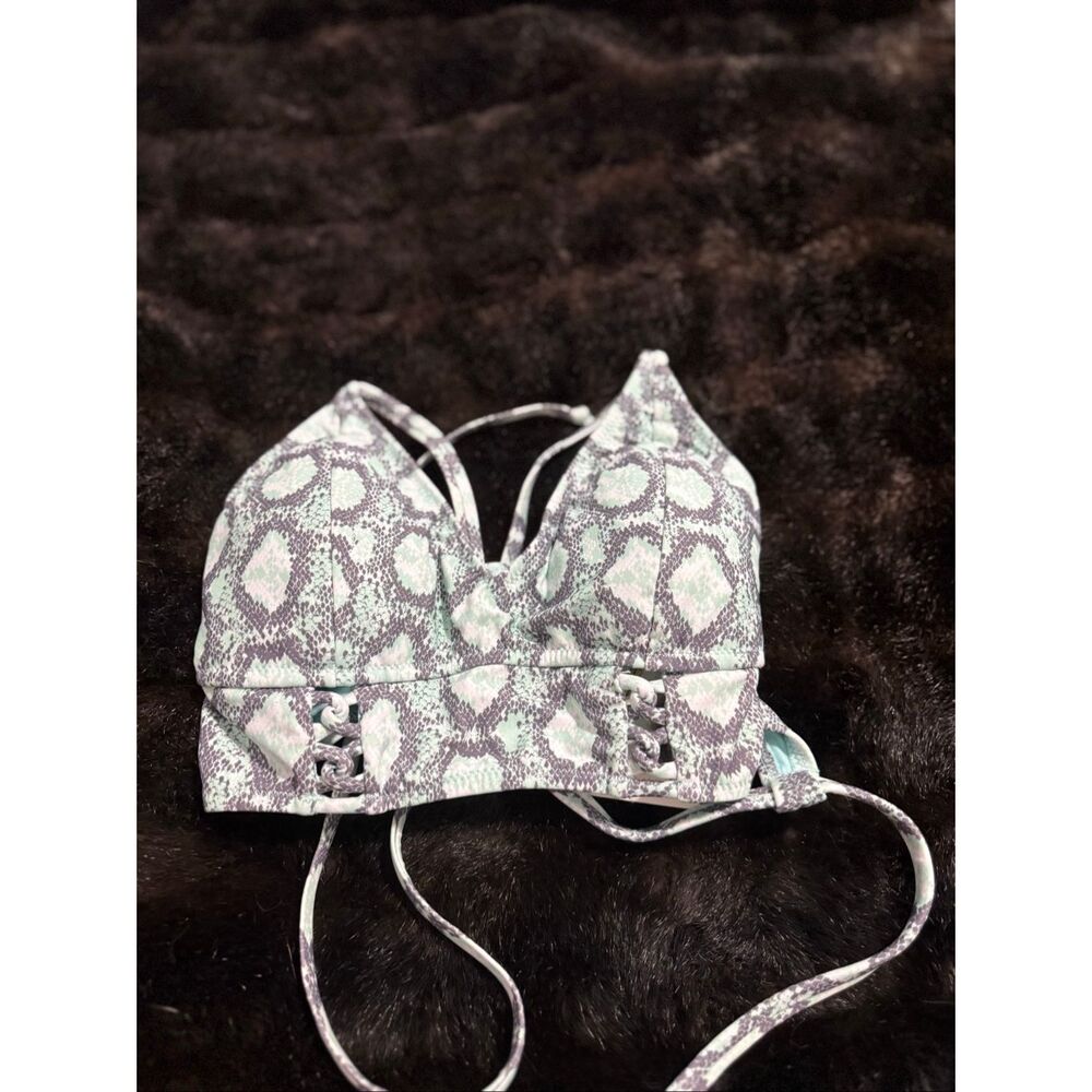 NWT Jessica Simpson Snake Eyes Cross Strap Plunge  Swim Suit Top S